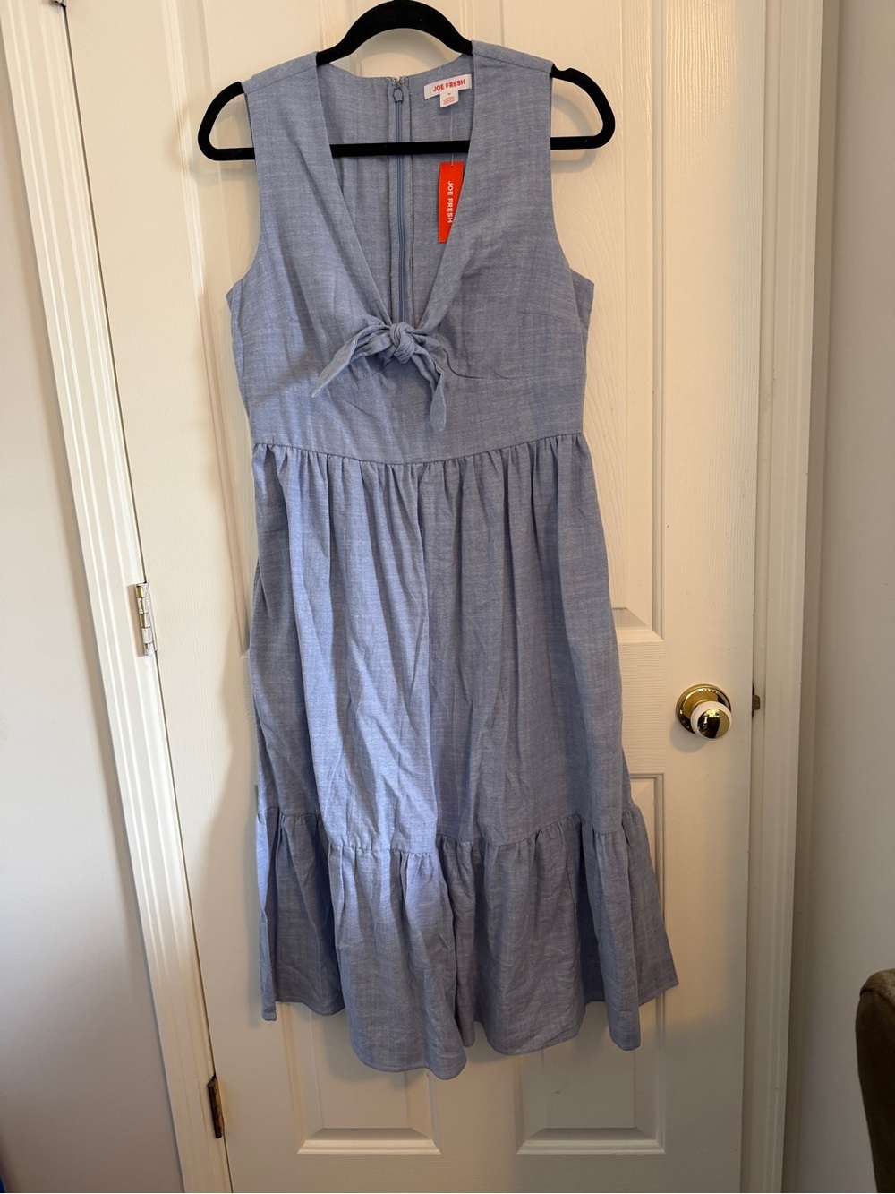 Joe Fresh Chambray Blue Tie-Front Tiered Midi Dress